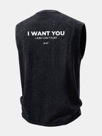 I Want You Print Washed Distressed Tank Top