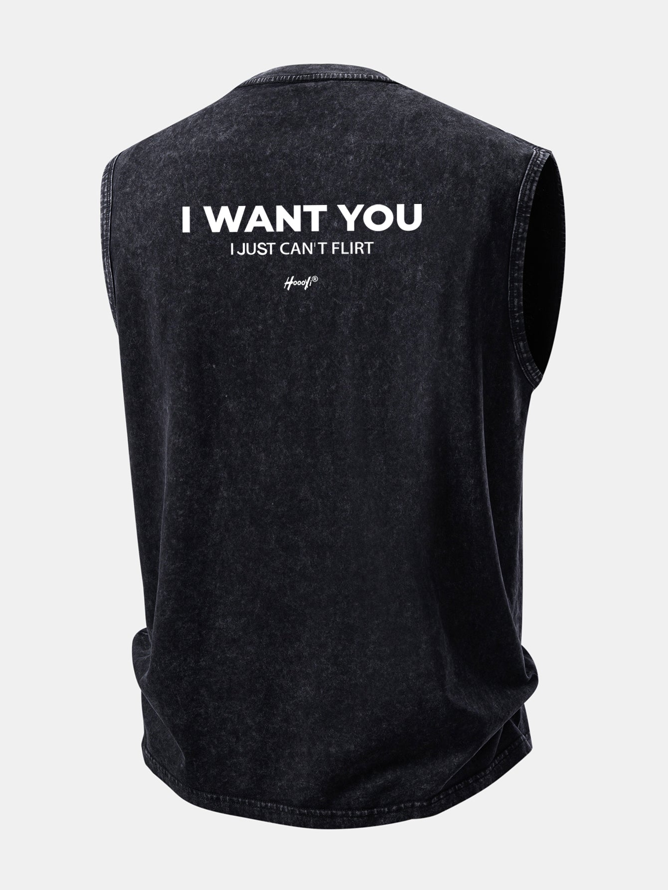 I Want You Print Washed Distressed Tank Top