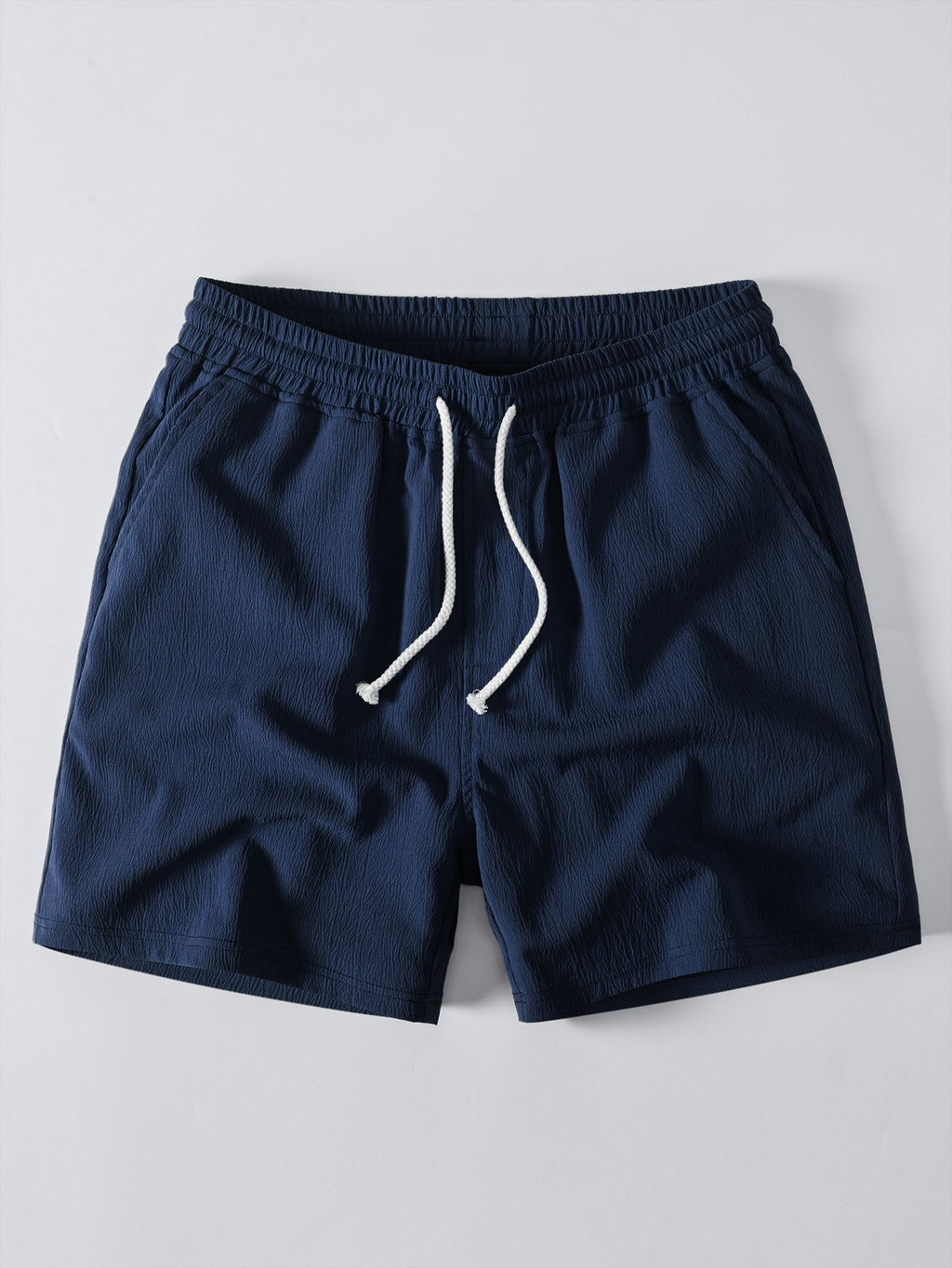 Linen Look Stripe Cuban Collar Shirt & Crinkle Textured Drawstring 5" Shorts