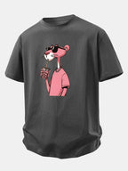 Relax Fit Pink Panther Print Crew Collar T-Shirt  & Drawstring Jersey 7" Shorts