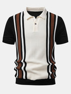 Contrast Striped Ribbed Knit Polo & Slim Fit Tapered Trousers