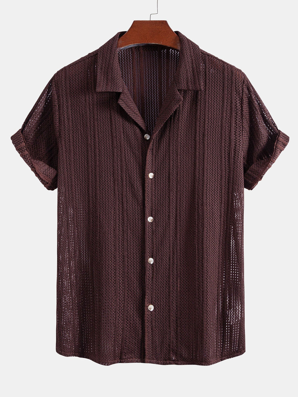 Open Knit Textured Cuban Collar Shirt