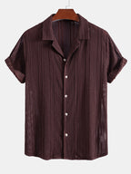 Open Knit Textured Cuban Collar Shirt