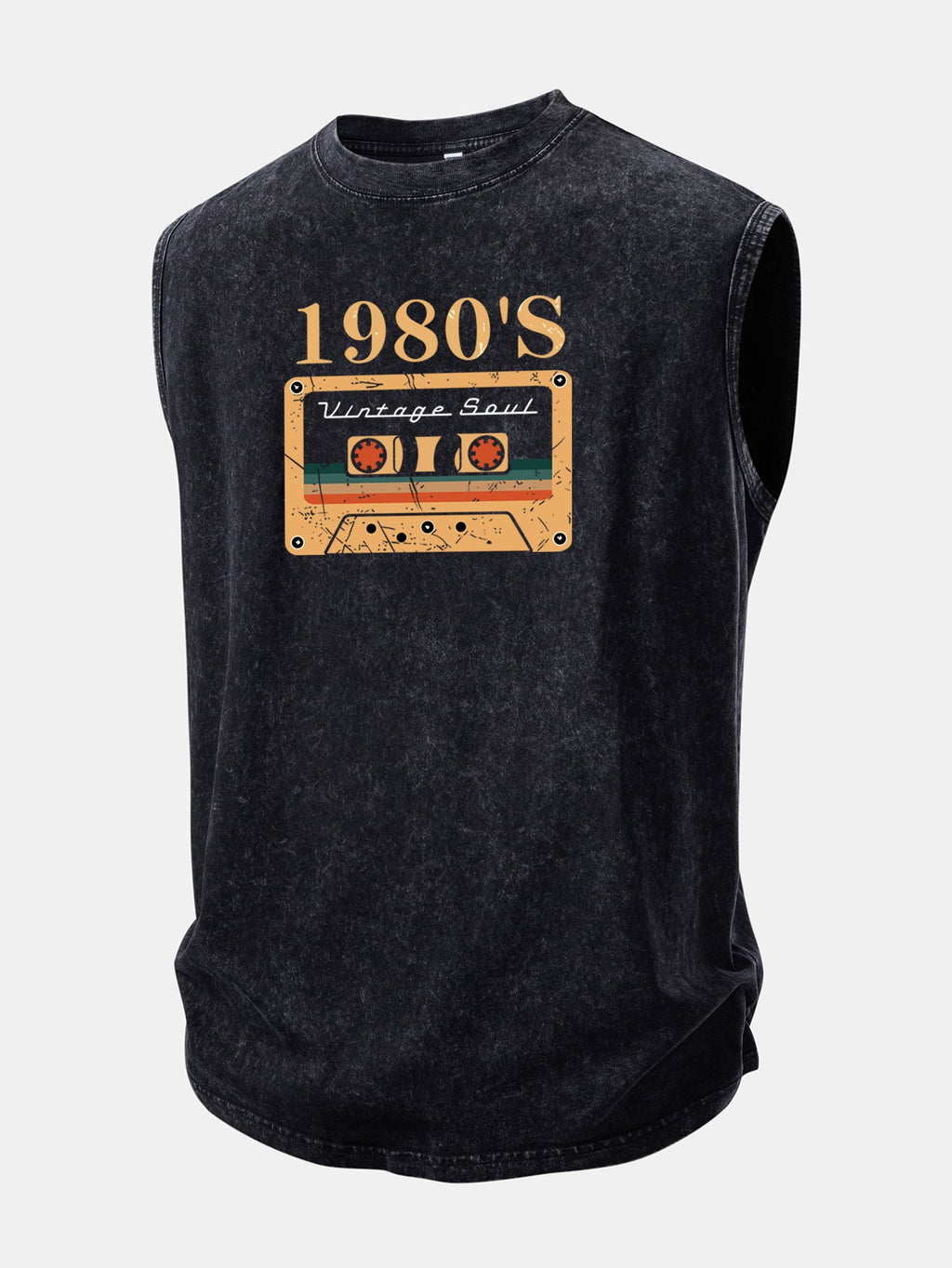 1980's Cassette Tape Print Washed Distressed Tank Top