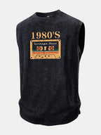 1980's Cassette Tape Print Washed Distressed Tank Top