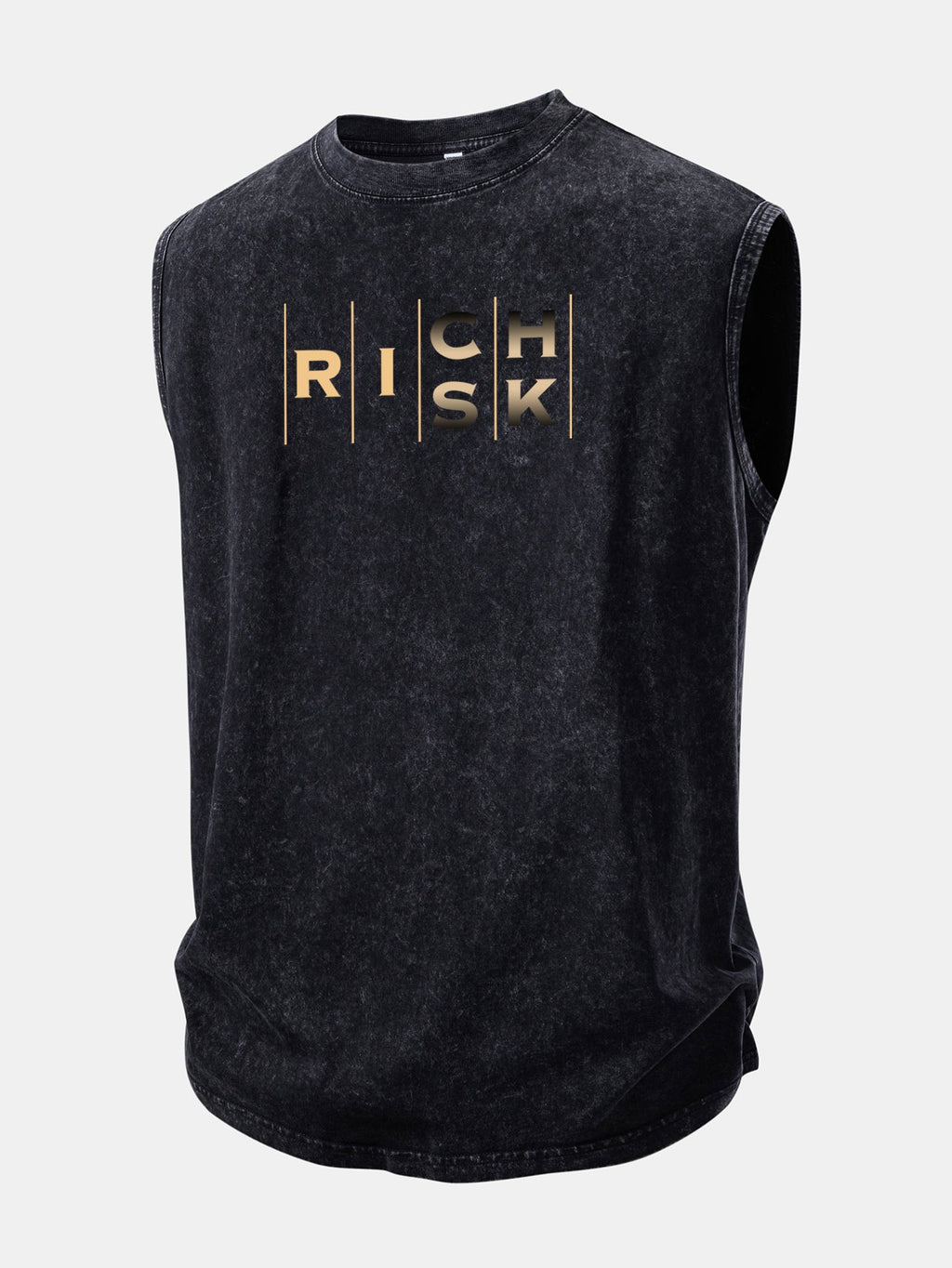 Rich Or Risk Print Washed Distressed Tank Top