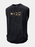 Rich Or Risk Print Washed Distressed Tank Top