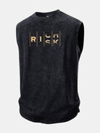 Rich Or Risk Print Washed Distressed Tank Top