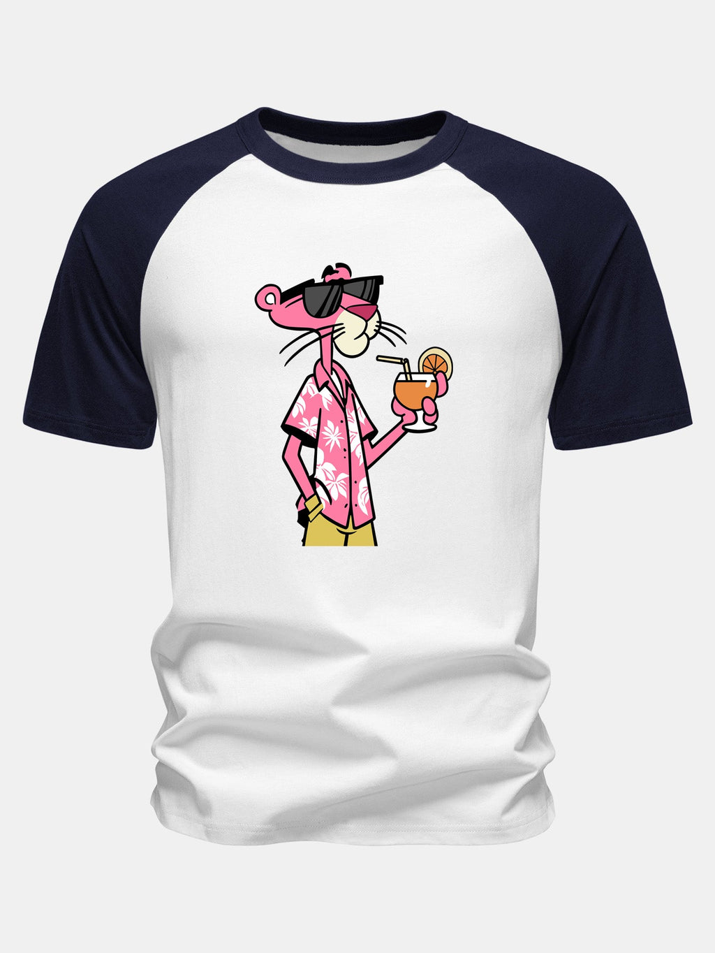 Vacation Pink Panther Print Cotton Raglan Sleeve T-Shirt
