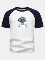 Overthinking Scribble Head Print Cotton Raglan Sleeve T-Shirt