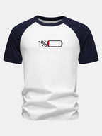 1% Battery Print Cotton Raglan Sleeve T-Shirt