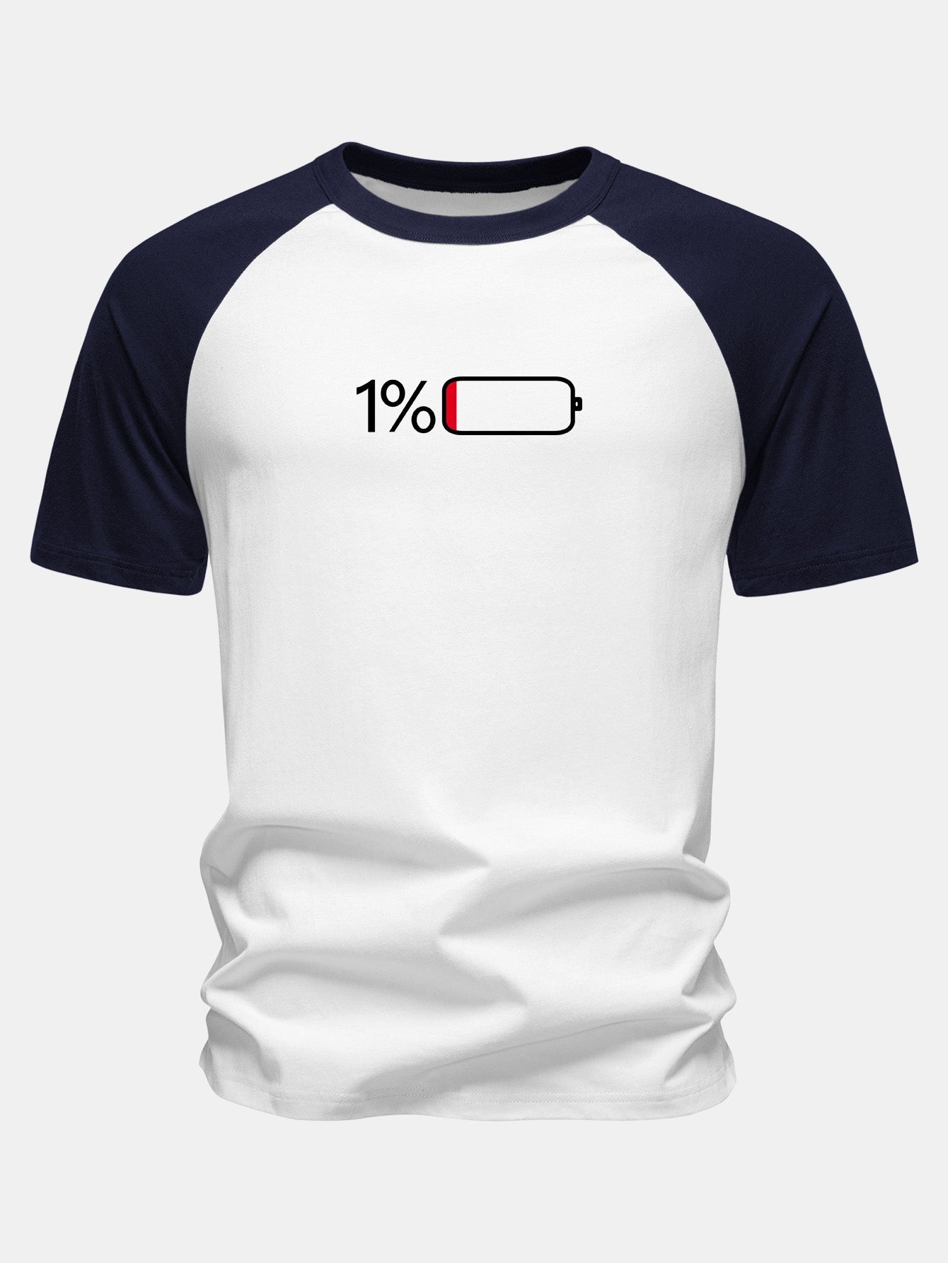 1% Battery Print Cotton Raglan Sleeve T-Shirt