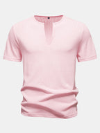 Lightweight Linen Look Deep Notched Collar T-Shirt