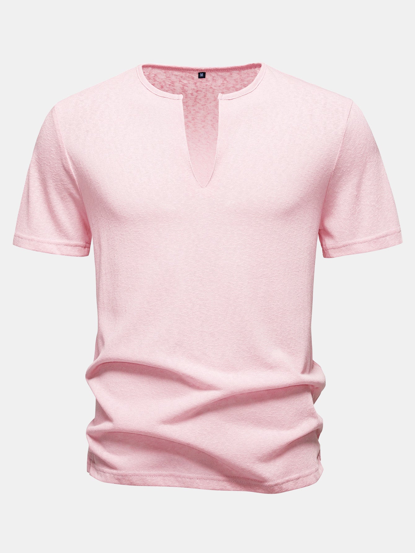 Lightweight Linen Look Deep Notched Collar T-Shirt
