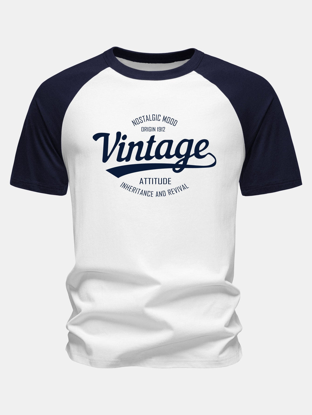 Vintage Print Cotton Raglan Sleeve T-Shirt
