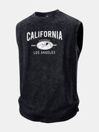 California Mountain Print Washed Distressed Tank Top