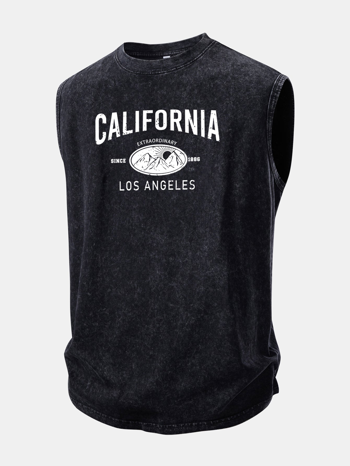 California Mountain Print Washed Distressed Tank Top