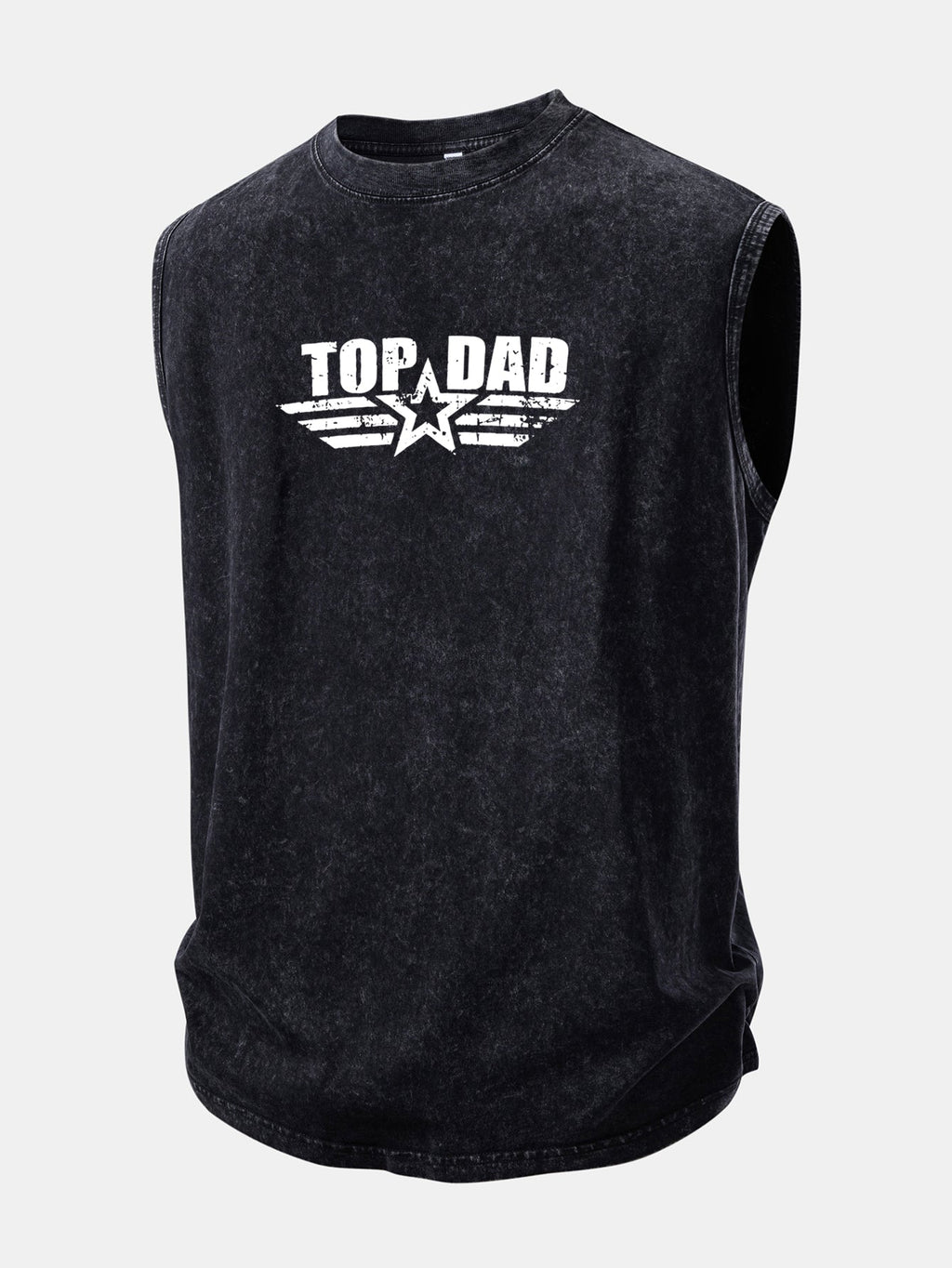 Top Dad Print Washed Distressed Tank Top