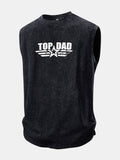 Top Dad Print Washed Distressed Tank Top