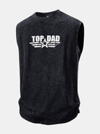 Top Dad Print Washed Distressed Tank Top