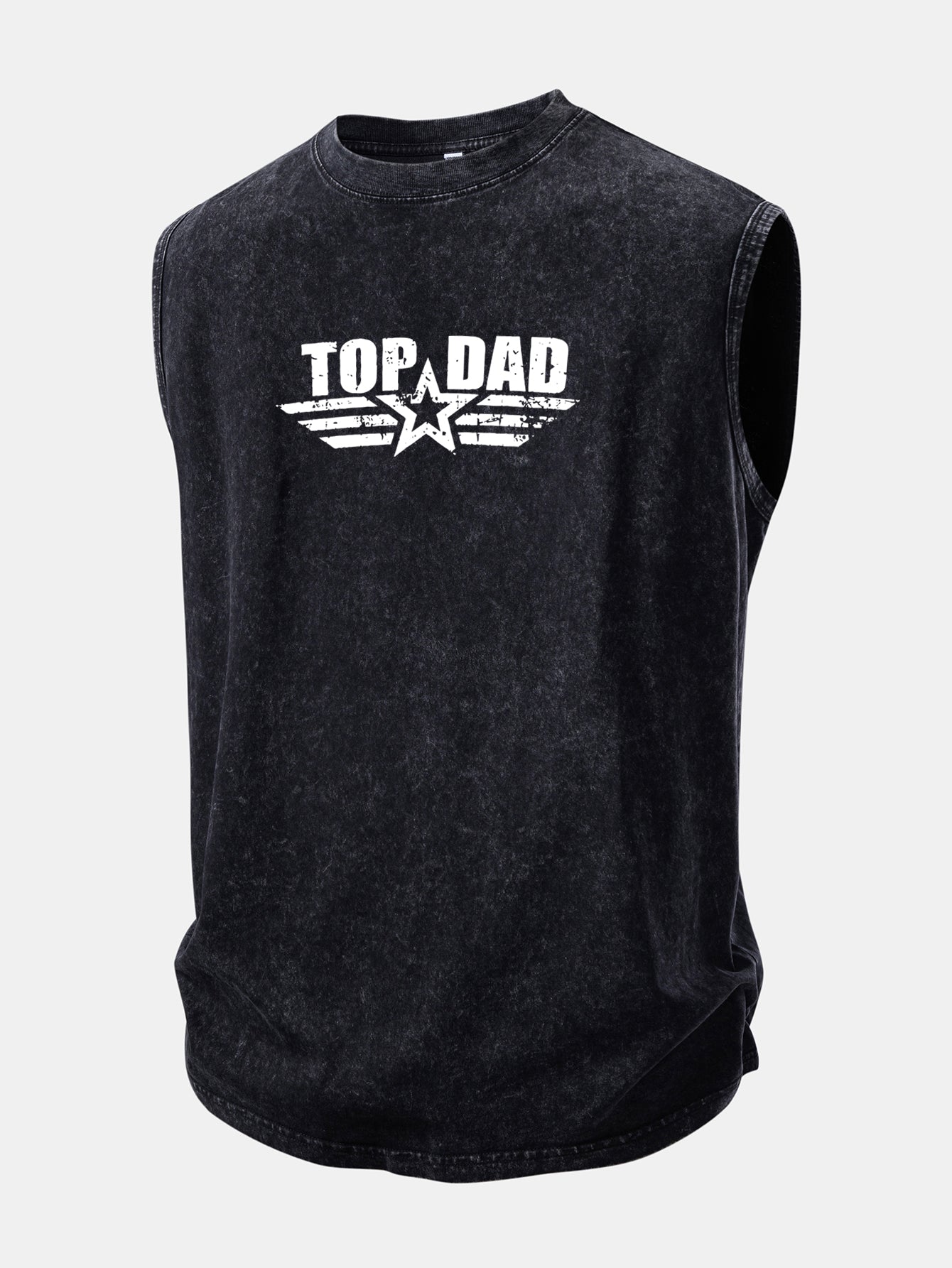 Top Dad Print Washed Distressed Tank Top