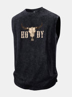 Vintage Longhorn Skull Western Cowboy Print Washed Distressed Tank Top