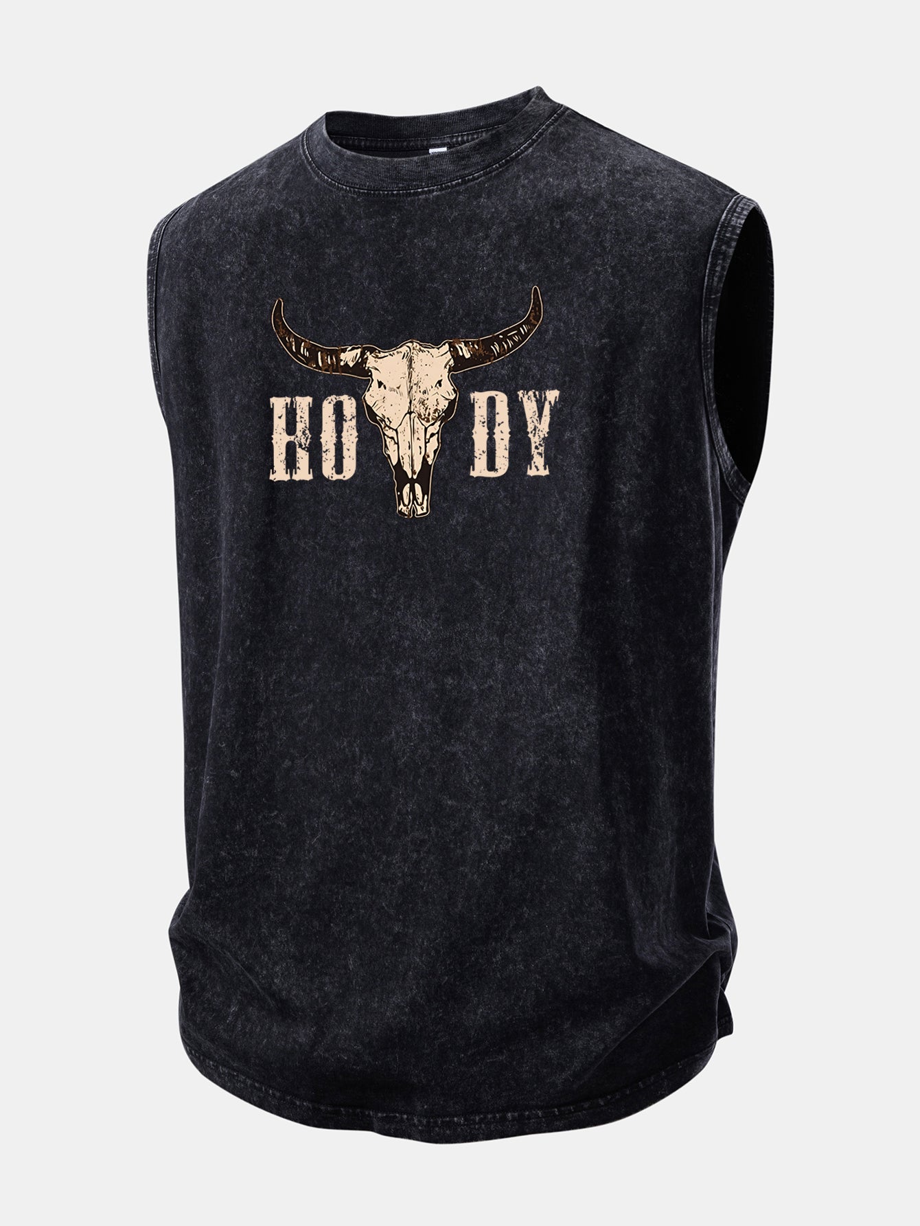 Vintage Longhorn Skull Western Cowboy Print Washed Distressed Tank Top