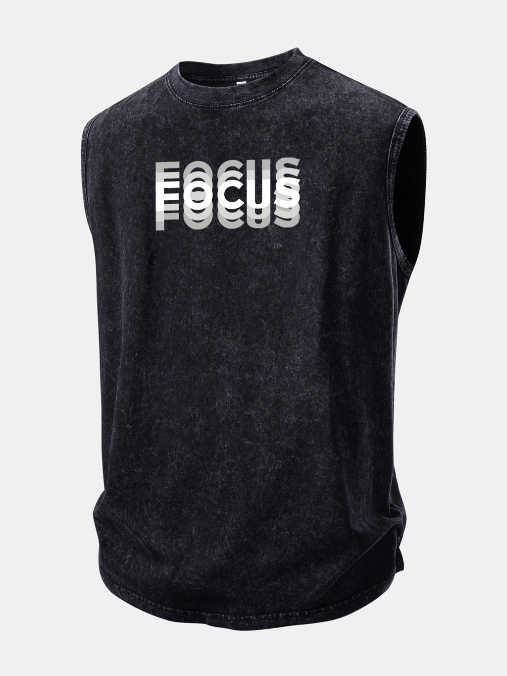 Focus Print Washed Distressed Tank Top