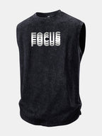 Focus Print Washed Distressed Tank Top