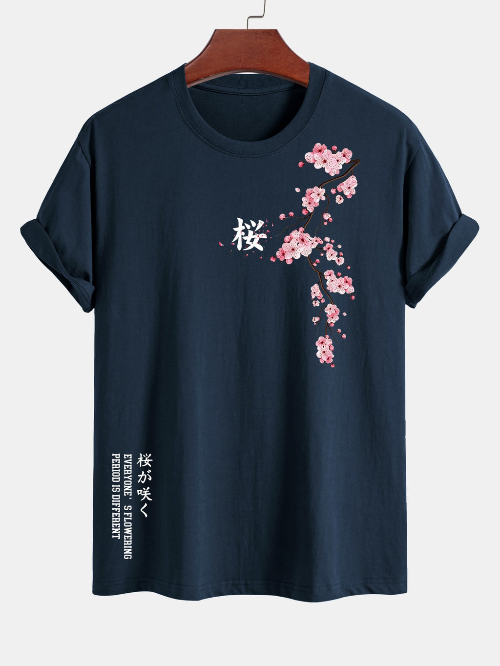 Regular Fit Cherry Blossoms Print Cotton T-Shirt