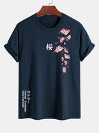 Regular Fit Cherry Blossoms Print Cotton T-Shirt