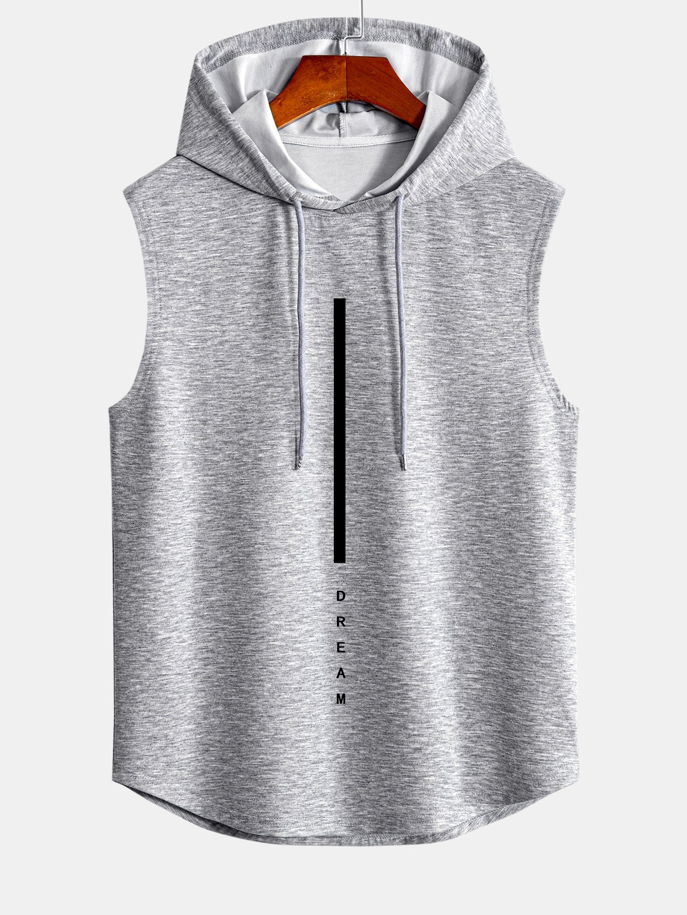 Dream Stripe Print Curved Hem Sleeveless Hooded Tank Top
