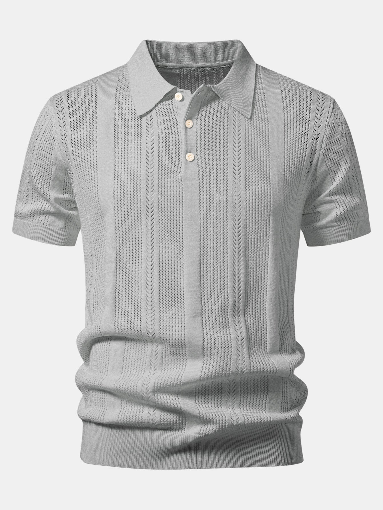 Striped Open Knit Polo