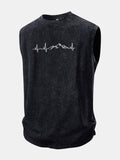 Mountain Heartbeat Print Washed Distressed Tank Top