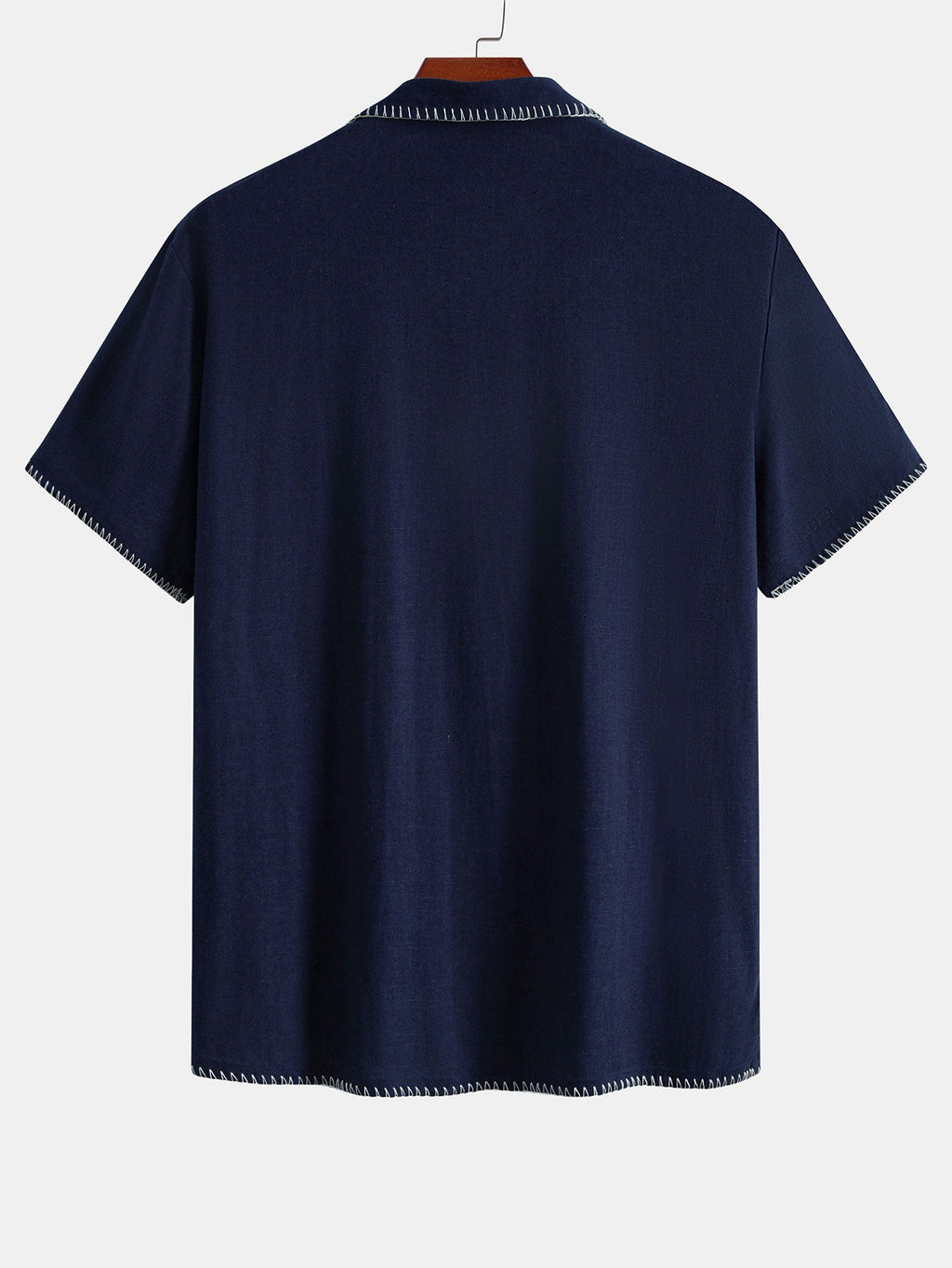 Contrast Stitching Linen Rayon Blend Cuban Shirt