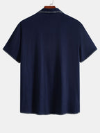Contrast Stitching Linen Rayon Blend Cuban Shirt