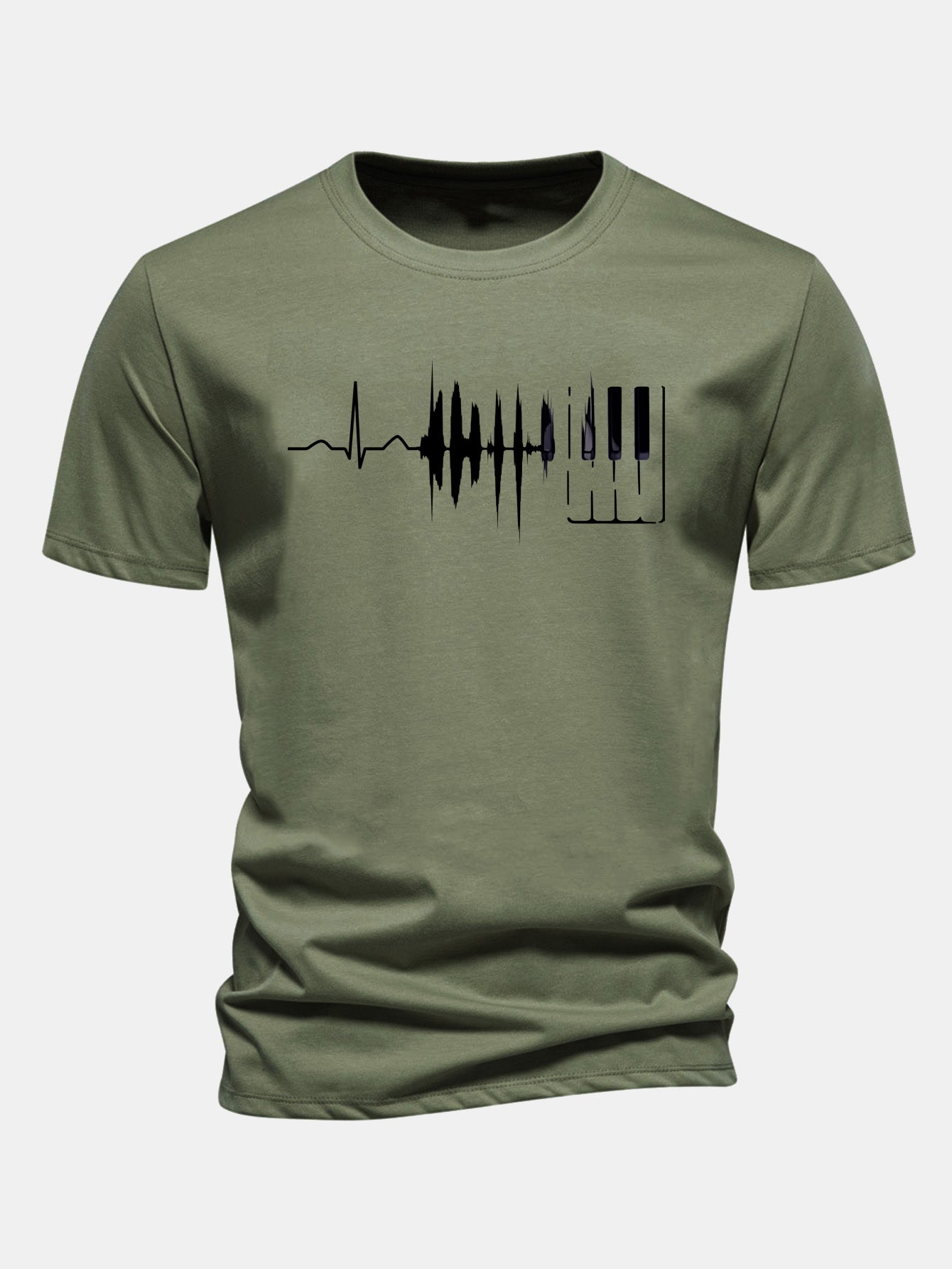 Regular Fit Keyboard Heartbeat Print Cotton T-Shirt