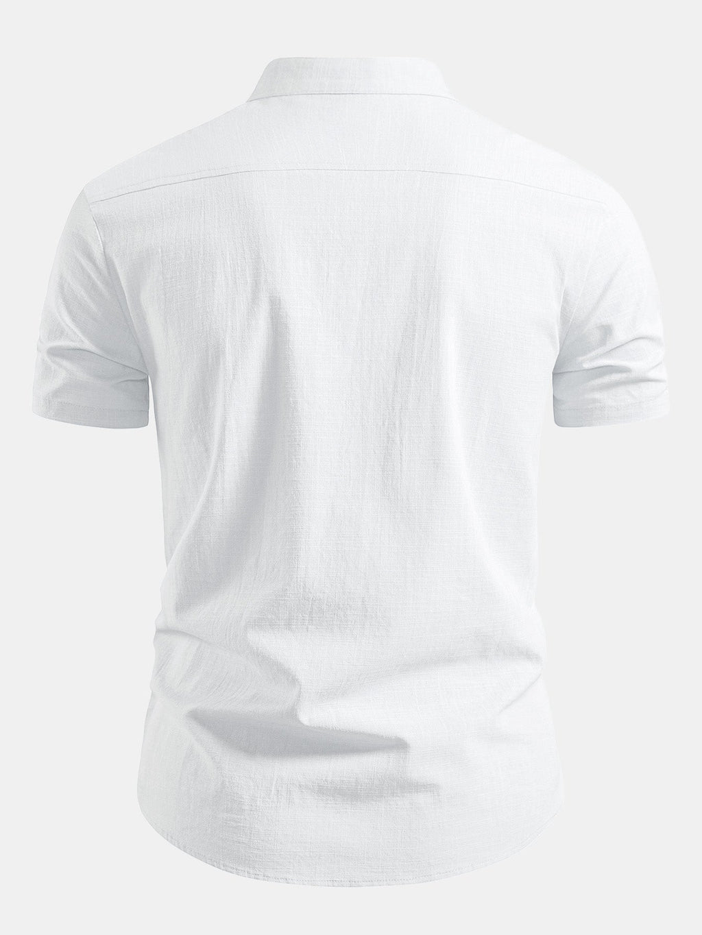 Linen Look V-Neck Stand Collar Shirt