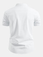 Linen Look V-Neck Stand Collar Shirt