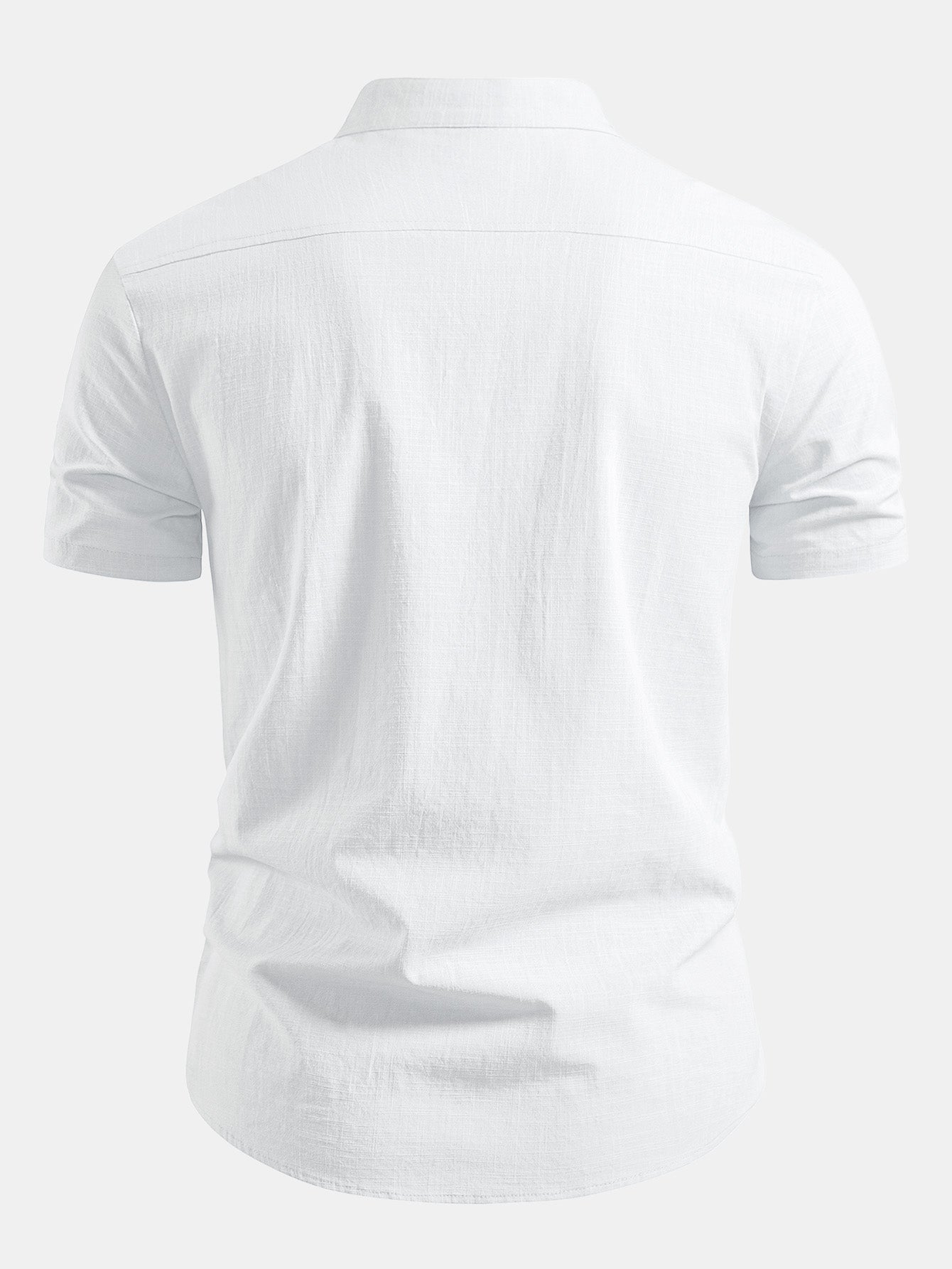 Linen Look V-Neck Stand Collar Shirt
