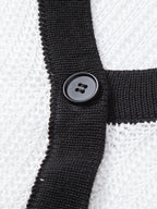 Contrast Trim Deep V Neck Textured Knit T-Shirt