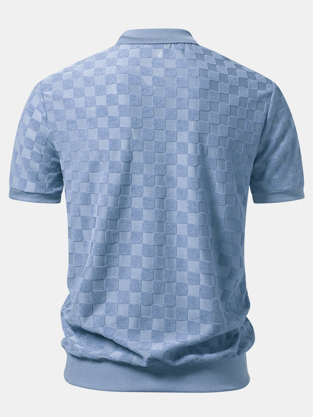 Checkerboard V-Neck Knit Polo