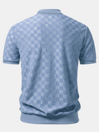 Checkerboard V-Neck Knit Polo