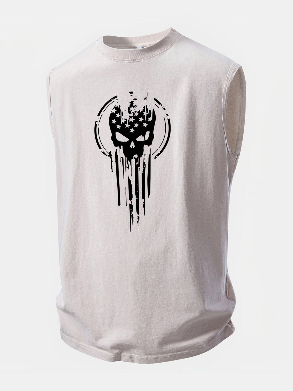 American Flag Skull Print Washed Distressed Tank Top