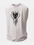 American Flag Skull Print Washed Distressed Tank Top