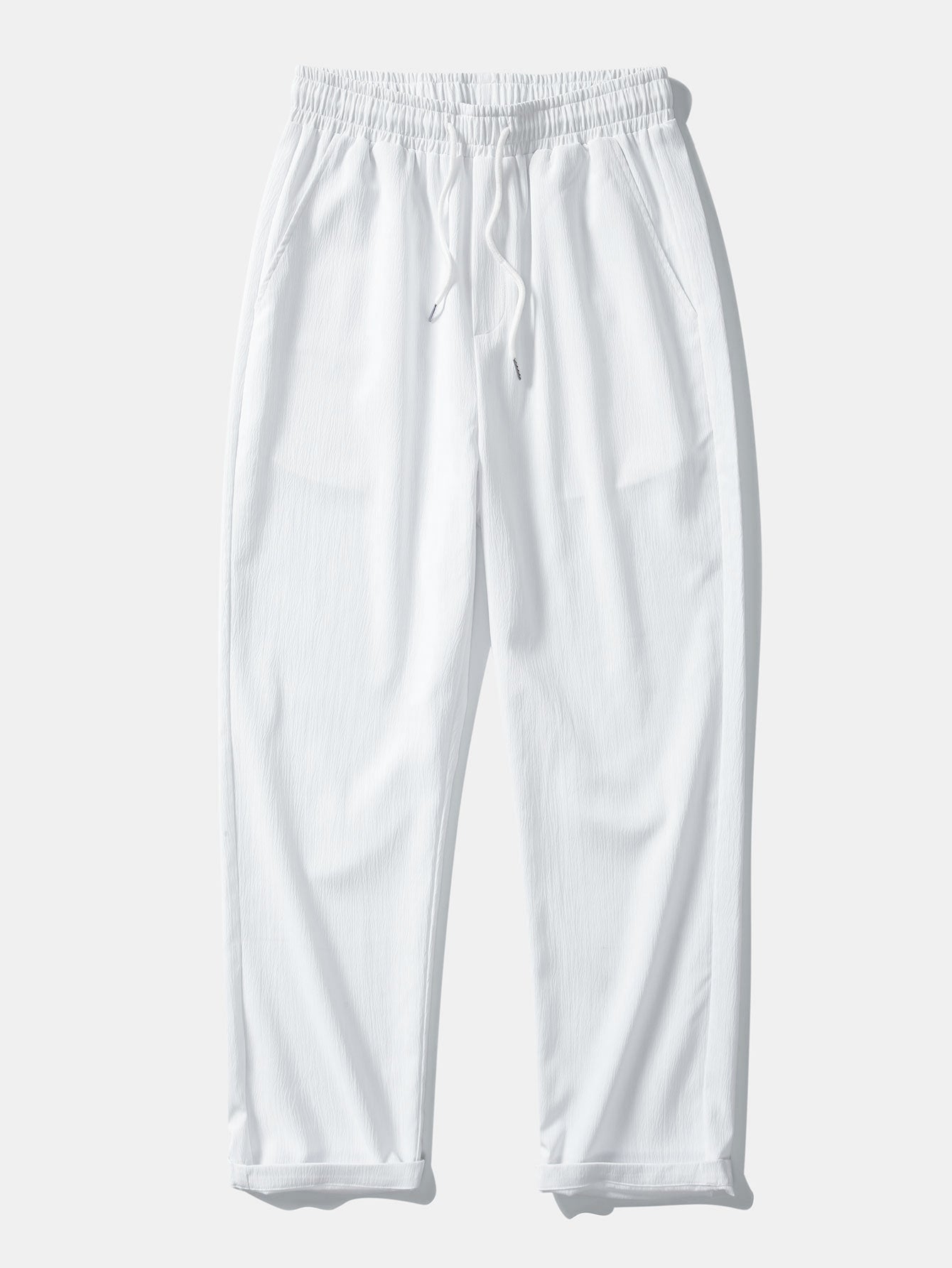 Linen Look Stripe Cuban Collar Shirt & Crinkle Textured Straight Leg Pants