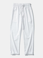 Stripe V Neck Open Knit Shirt & Crinkle Textured Straight Leg Pants