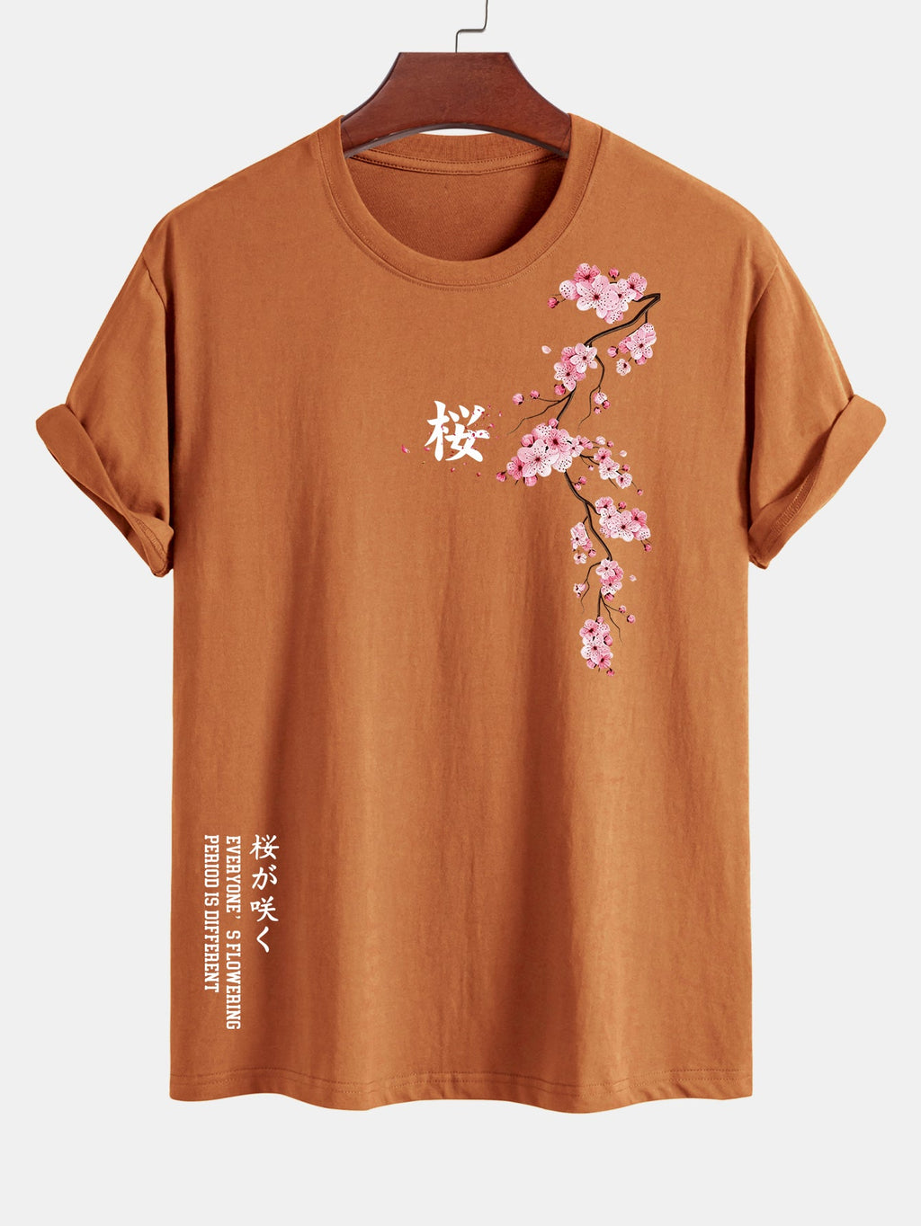 Regular Fit Cherry Blossoms Print Cotton T-Shirt