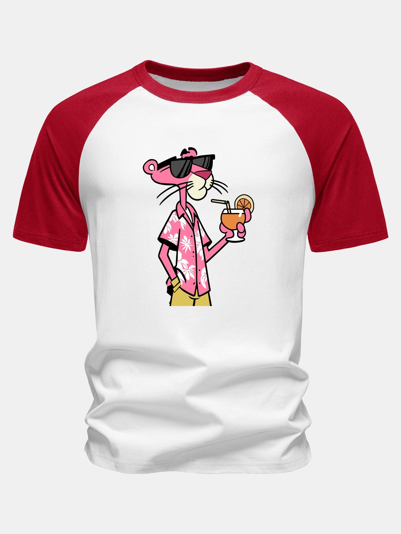 Vacation Pink Panther Print Cotton Raglan Sleeve T-Shirt
