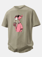 Relax Fit Pink Panther Print Crew Collar T-Shirt  & Drawstring Jersey 7" Shorts